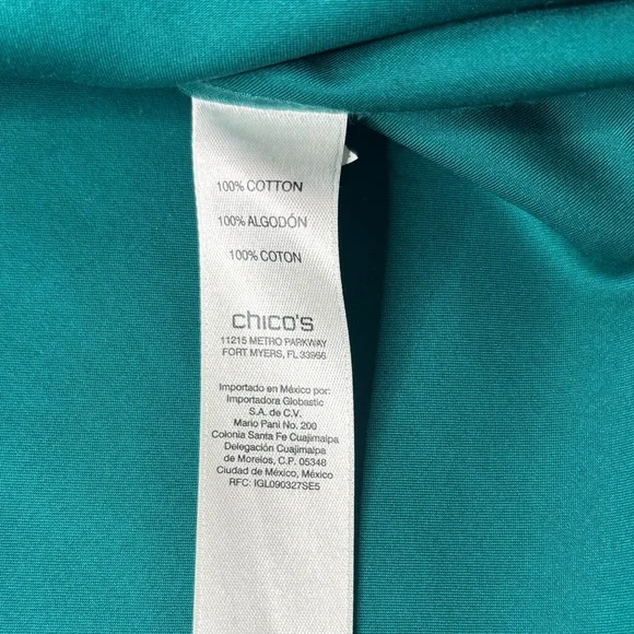 💚 Chico’s Emerald Green No Iron Cotton Tunic Button Top Women’s Size 1 Large 💚 - Picture 11 of 14